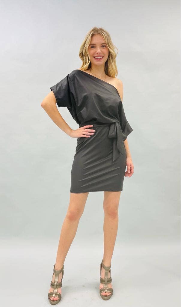 Faux Leather Dress with Tie  Pauline's Fashions