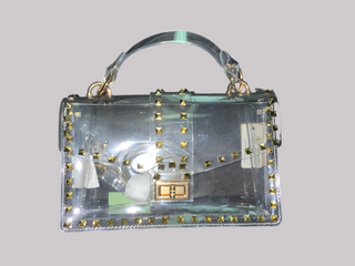 Clear Gold Studded Clutch Purse + Beaded Wifey Strap Non-Adjustable