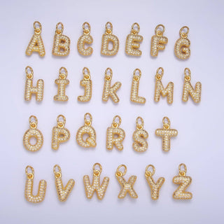 24K Gold Filled CZ Chubby Bubble Balloon Initial Letter Pendant