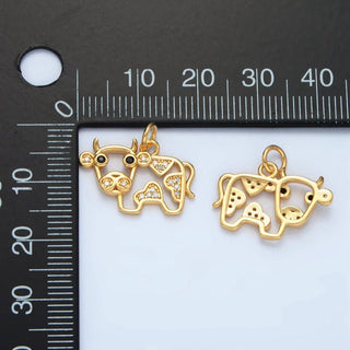 14K Gold Filled Micro Paved CZ Cow Farm Animal Open Charm