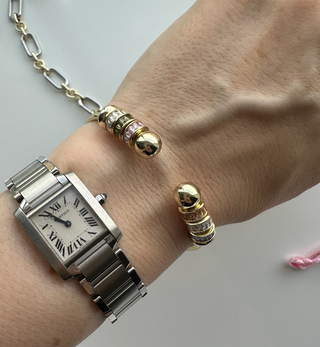 The Sis Kiss - Slider Charm Cuff - Designed for slider Charms and Initials : Gold / Size 1 - 2" Diameter