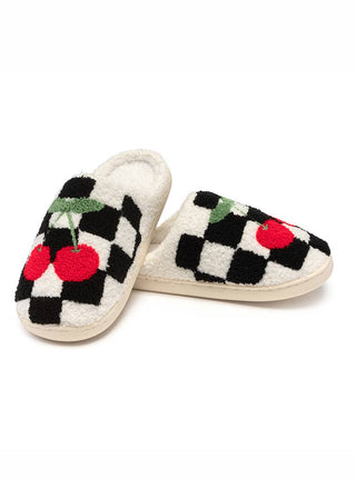 Black & White Checkered Cherry Slippers