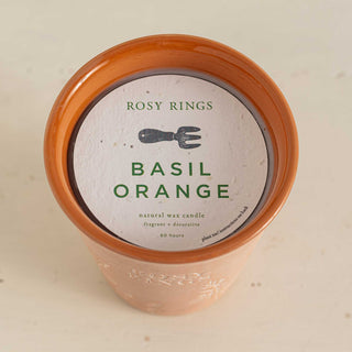 Rosy Rings - Basil Orange Garden Pot Candle + Plantable Seed Dust Cover