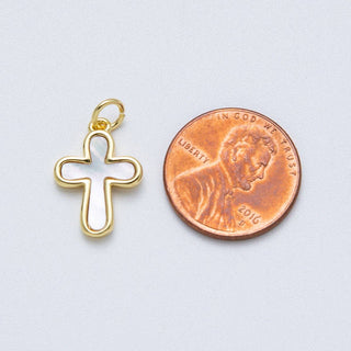 14K Gold Filled Shell Pearl Cross Charm
