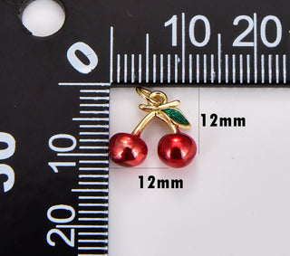 Gold Filled Red Enamel Cherry Fruit Charm Pendant