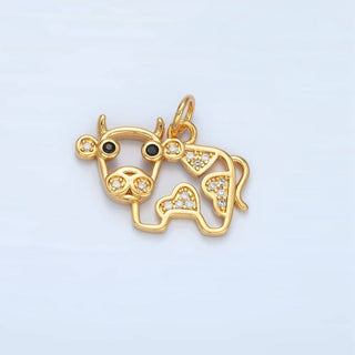 14K Gold Filled Micro Paved CZ Cow Farm Animal Open Charm