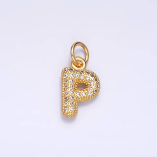 24K Gold Filled CZ Chubby Bubble Balloon Initial Letter Pendant