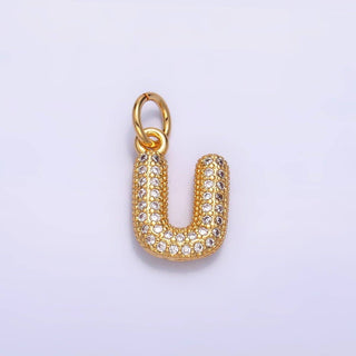 24K Gold Filled CZ Chubby Bubble Balloon Initial Letter Pendant