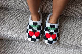 Black & White Checkered Cherry Slippers