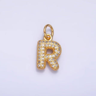 24K Gold Filled CZ Chubby Bubble Balloon Initial Letter Pendant