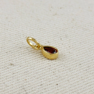 18k Gold Filled Birthstone Bezel Drop Charm : Garnet