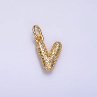 24K Gold Filled CZ Chubby Bubble Balloon Initial Letter Pendant