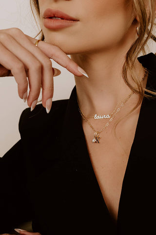 The Sis Kiss - Mini Paperclip Chain Necklace | Threader Charm Necklace  : 16" + 2"