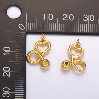 24K Gold Filled CZ Stethoscope Heart Multidimensional Charm