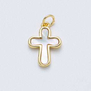 14K Gold Filled Shell Pearl Cross Charm