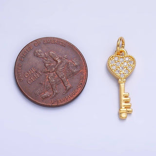 Micro Paved CZ Heart Key Charm