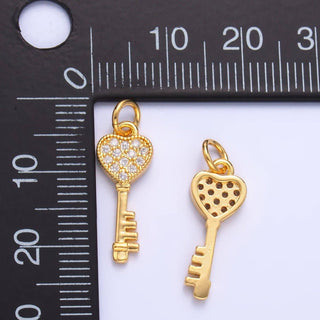 Micro Paved CZ Heart Key Charm