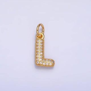 24K Gold Filled CZ Chubby Bubble Balloon Initial Letter Pendant
