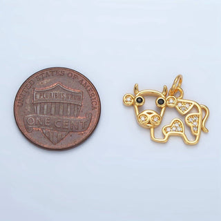 14K Gold Filled Micro Paved CZ Cow Farm Animal Open Charm