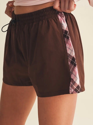 Pink Plaid Nylon Athletic Shorts