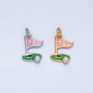 24K Gold Filled Golf Course Pearl Enamel Charm in Gold