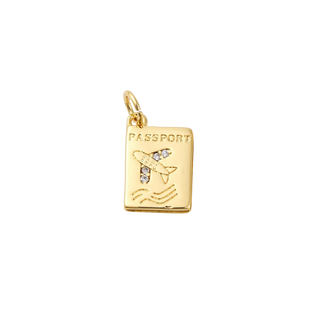 Gold First Class Passport with Cubic Zirconia Charm