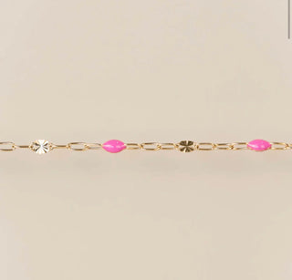 Pink Starburst Enamel Paperclip Chain in Gold