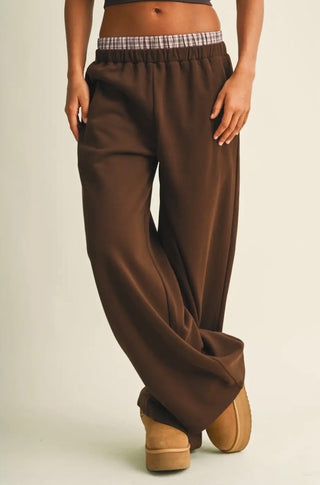 Apres Plaid Fold-Over Sweatpants