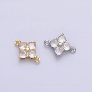 18K Gold Filled CZ Clover Flower Connector in Silver