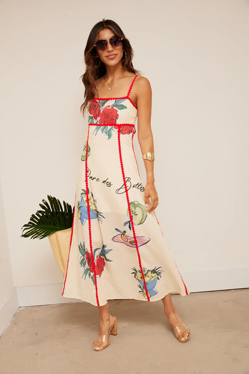 Rayon Linen Trim Sleeveless Maxi Dress M / Rayon Linen Trim Sleeveless Maxi Dress