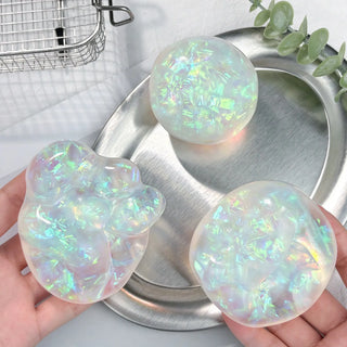 Iridescent Crystal Moldable Coconut Oil Squeeze Stress Ball: Colored Ribbon