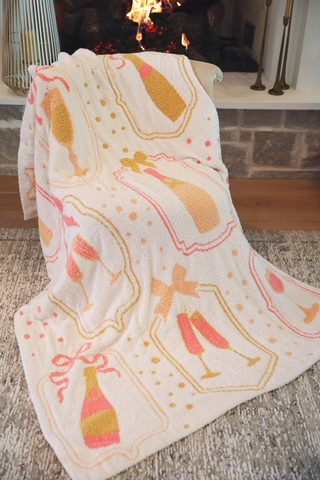 Bows & Bubbly Blanket: Cream/Pink / One Size