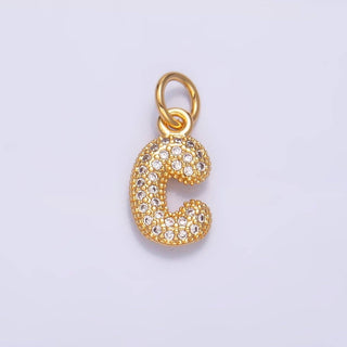 24K Gold Filled CZ Chubby Bubble Balloon Initial Letter Pendant