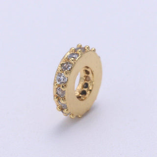 14K Gold Filled CZ Micro Pave Round Wheel Spacer Beads