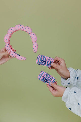 KAXI - GRWM HEADBAND & WRISTBAND SET: PINK & BLUE POLKA DOT / WITH WRISTBANDS
