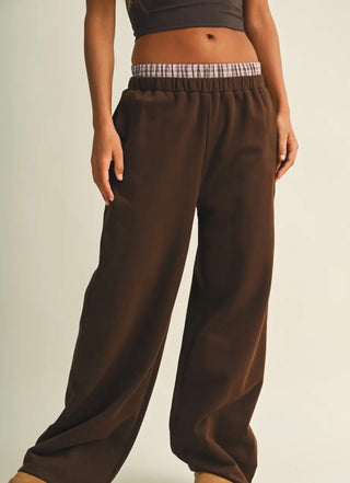 Apres Plaid Fold-Over Sweatpants