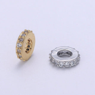 14K Gold Filled CZ Micro Pave Round Wheel Spacer Beads