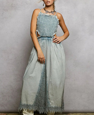 Pol Clothing - Smocked Sleeveless Shirred Maxi Dress