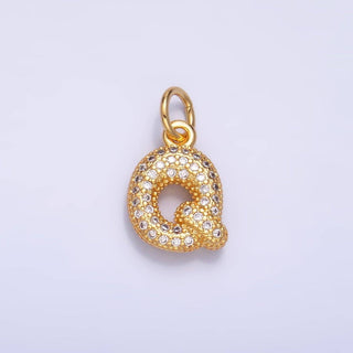 24K Gold Filled CZ Chubby Bubble Balloon Initial Letter Pendant
