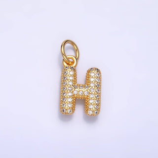 24K Gold Filled CZ Chubby Bubble Balloon Initial Letter Pendant
