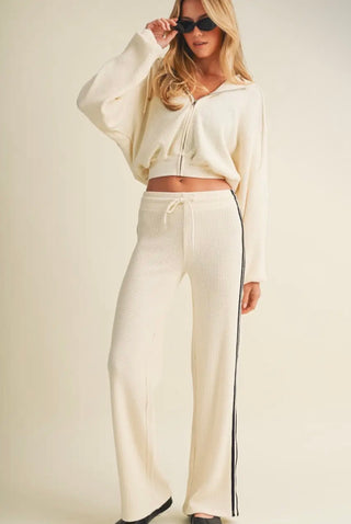 Cozy Cream Waffle Knit Drawstring Pants