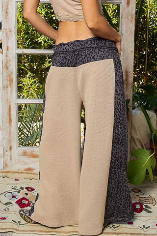 Pol Clothing - Animal Print Contrast Thermal Straight Fit Knit Pants