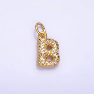 24K Gold Filled CZ Chubby Bubble Balloon Initial Letter Pendant
