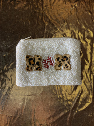 White Beaded Baseball Mom Coin Purse