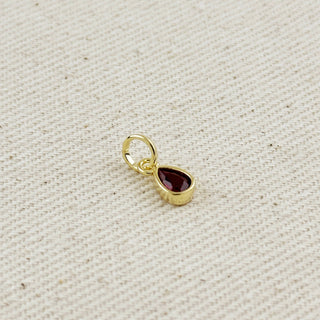 18k Gold Filled Birthstone Bezel Drop Charm : Garnet