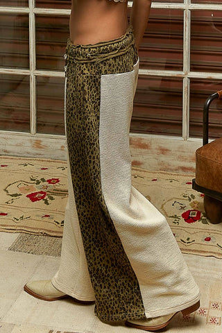 Pol Clothing - Animal Print Contrast Thermal Straight Fit Knit Pants
