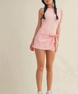 Peaches and Cream Gingham Skort Set