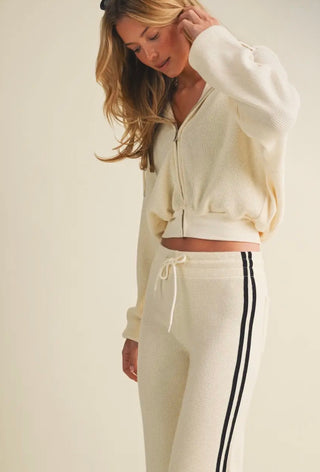 Cozy Cream Waffle Knit Drawstring Pants