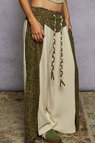 Pol Clothing - Animal Print Contrast Thermal Straight Fit Knit Pants