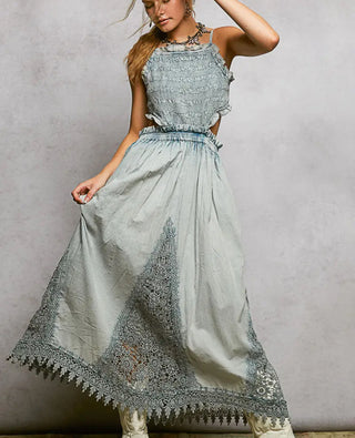 Pol Clothing - Smocked Sleeveless Shirred Maxi Dress